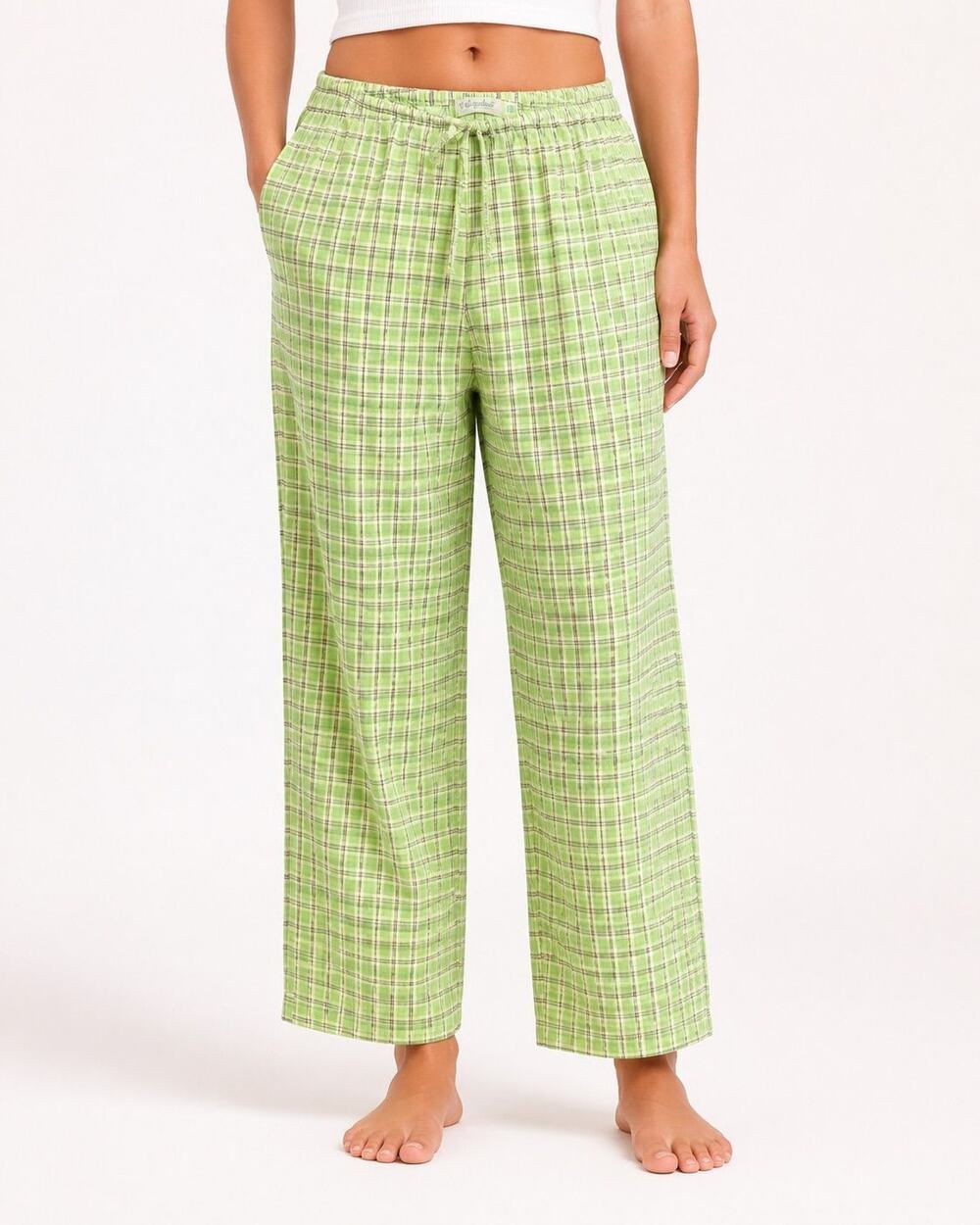 Fresh Produce Green Plaid Cotton Pull On Pants Size M/L
